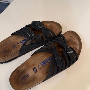 Birkenstock Granada Soft Footbed Sandals, black oiled leather, size 39